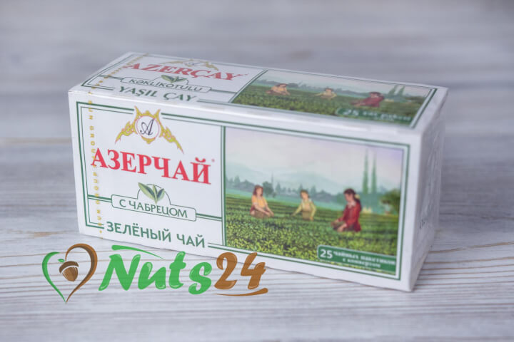 Чай Азерчай зелёный с чабрецом 25 пак.(с конвертом)